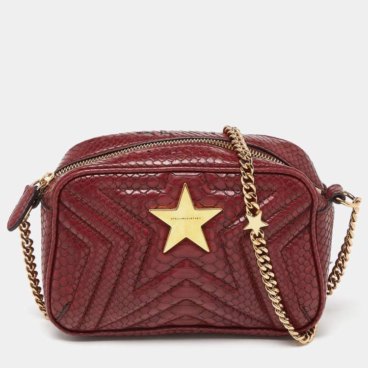 مملوكة مسبقًا Stella McCartney Burgundy Python Embossed Faux Leather Star Crossbody Bag