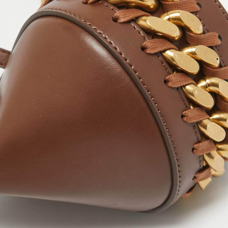 Pre Owned Stella McCartney Brown Faux Leather Chunky Chain Bucket Bag