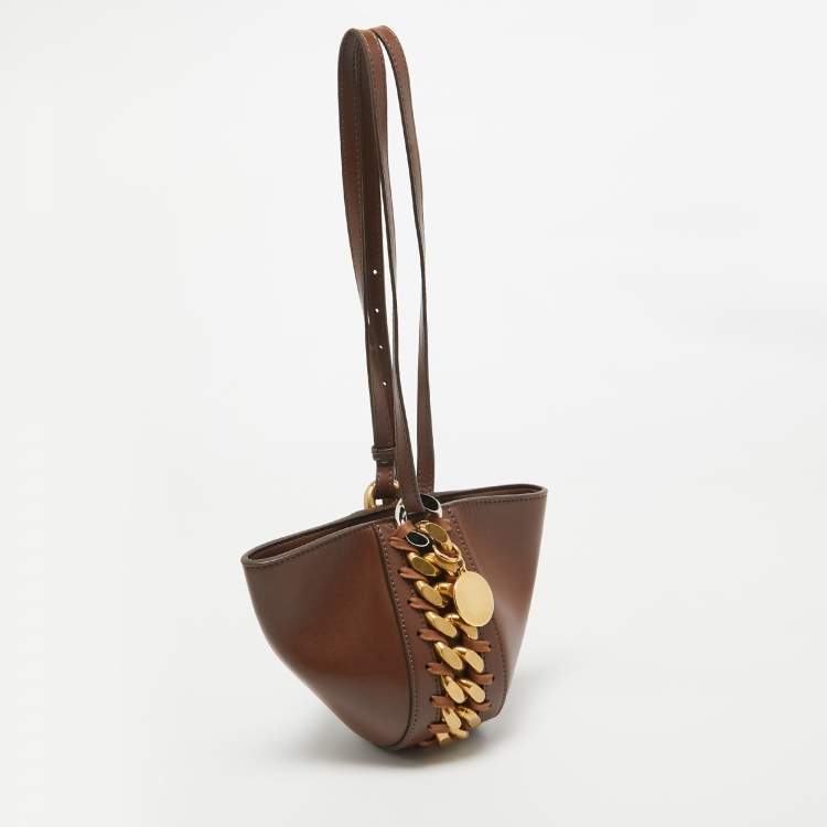 Pre Owned Stella McCartney Brown Faux Leather Chunky Chain Bucket Bag