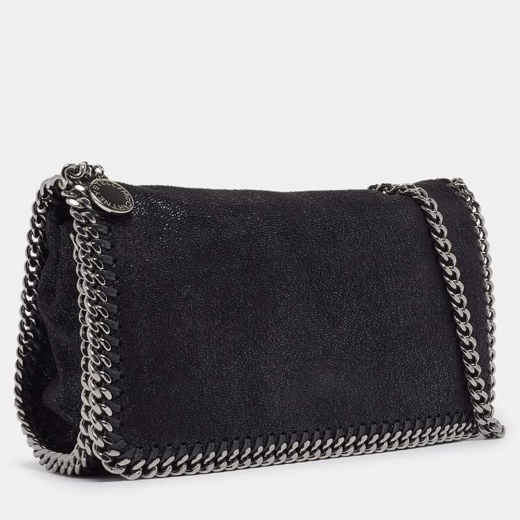 Pre Owned Stella McCartney Black Faux Suede Falabella Flap Crossbody Bag