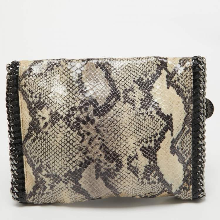 Pre Owned Stella McCartney Cream/Black Python Print Faux Leather Falabella Shoulder Bag