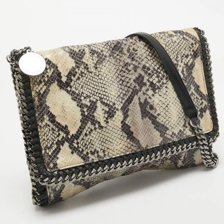 Pre Owned Stella McCartney Cream/Black Python Print Faux Leather Falabella Shoulder Bag