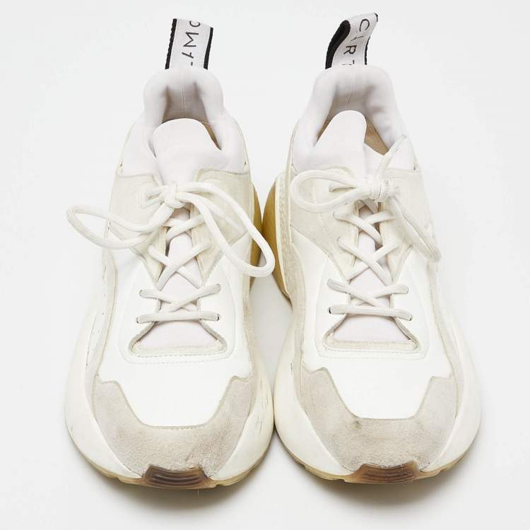 Pre Owned Stella McCartney Grey/White Faux Suede and Faux Leather Eclypse Sneakers Size 39