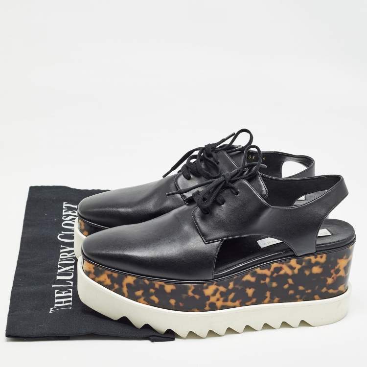 Pre Owned Stella McCartney Black Faux Leather Cut Out Elyse Platform Derby Size 39