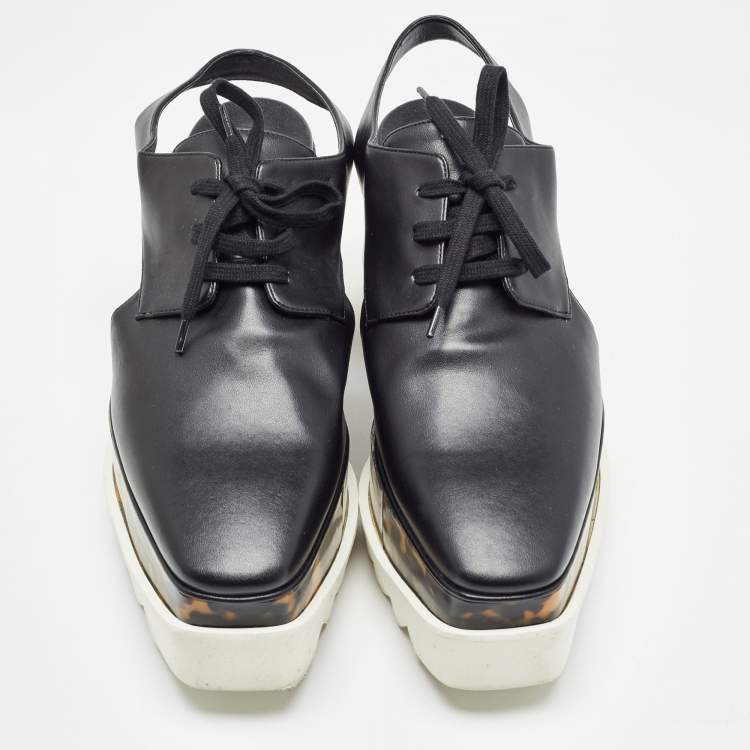 Pre Owned Stella McCartney Black Faux Leather Cut Out Elyse Platform Derby Size 39