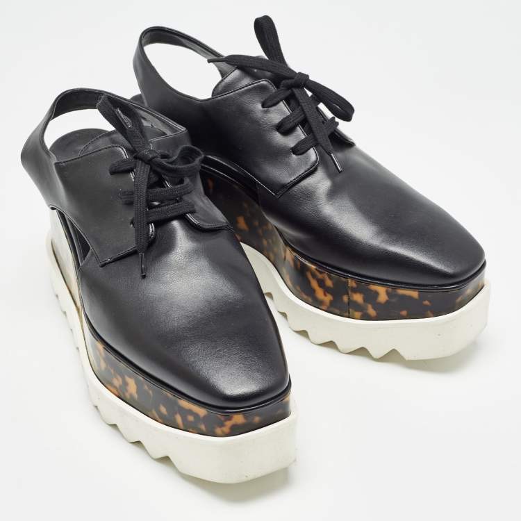 Pre Owned Stella McCartney Black Faux Leather Cut Out Elyse Platform Derby Size 39
