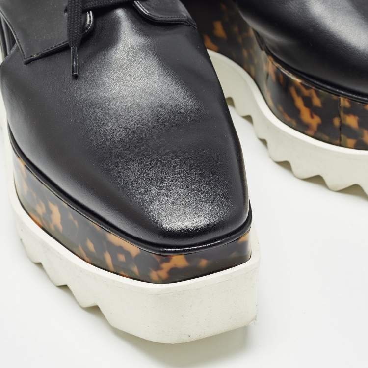 Pre Owned Stella McCartney Black Faux Leather Cut Out Elyse Platform Derby Size 39