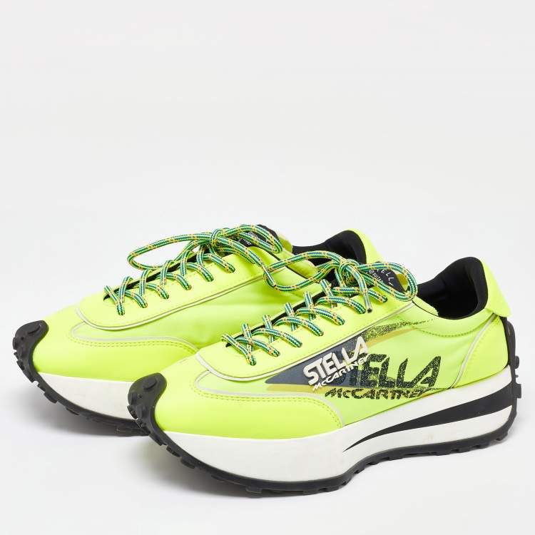 Pre Owned Stella McCartney Neon Yellow Fabric and Leather Reclypse Sneakers Size 39