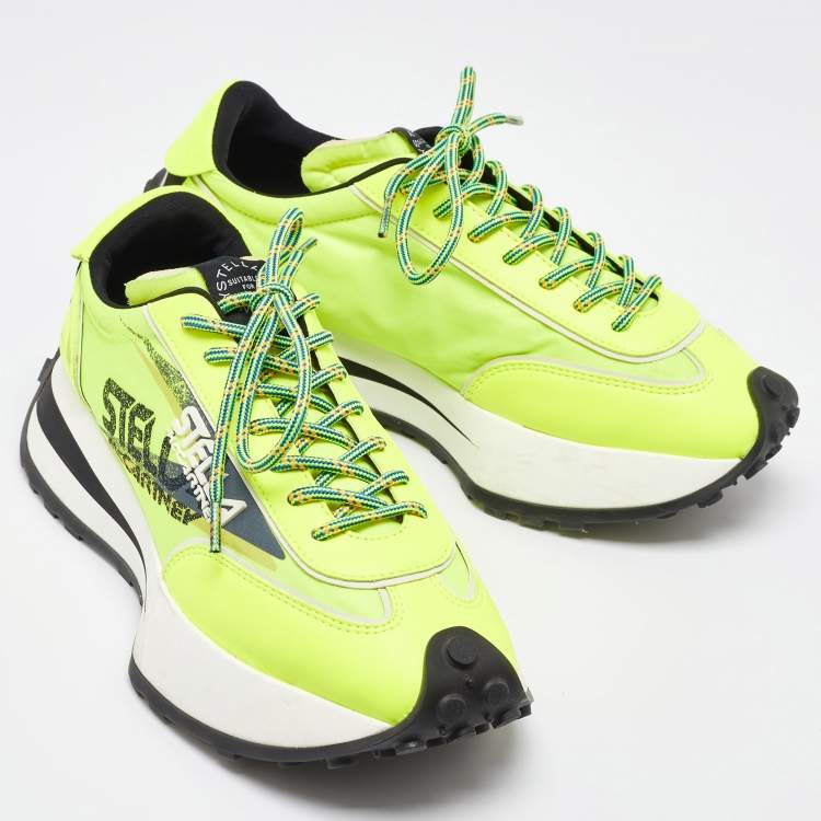 Pre Owned Stella McCartney Neon Yellow Fabric and Leather Reclypse Sneakers Size 39