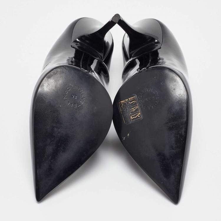 Pre Owned Stella McCartney Black Faux Patent Leather V Neck Pointed Toe Pumps Size 35