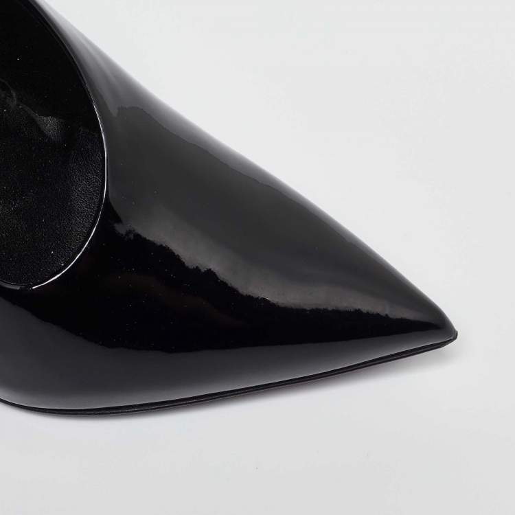 Pre Owned Stella McCartney Black Faux Patent Leather V Neck Pointed Toe Pumps Size 35