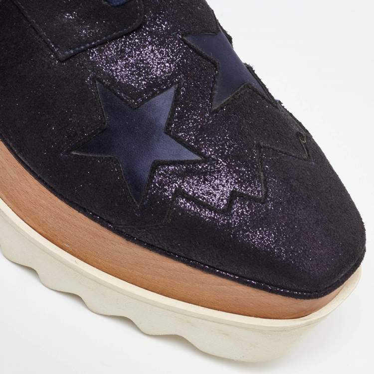Pre Owned Stella McCartney Black Faux Leather Elyse Star Platform Derby Size 36.5
