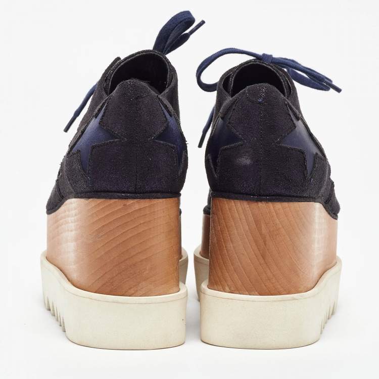 Pre Owned Stella McCartney Black Faux Leather Elyse Star Platform Derby Size 36.5