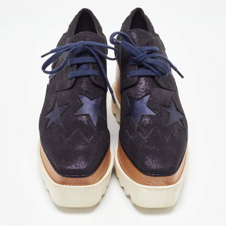 Pre Owned Stella McCartney Black Faux Leather Elyse Star Platform Derby Size 36.5