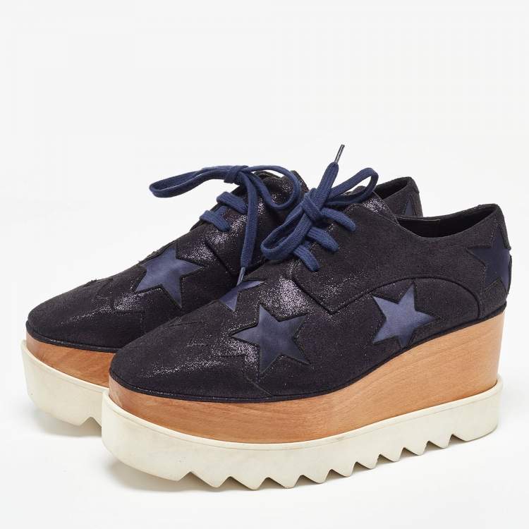 Pre Owned Stella McCartney Black Faux Leather Elyse Star Platform Derby Size 36.5