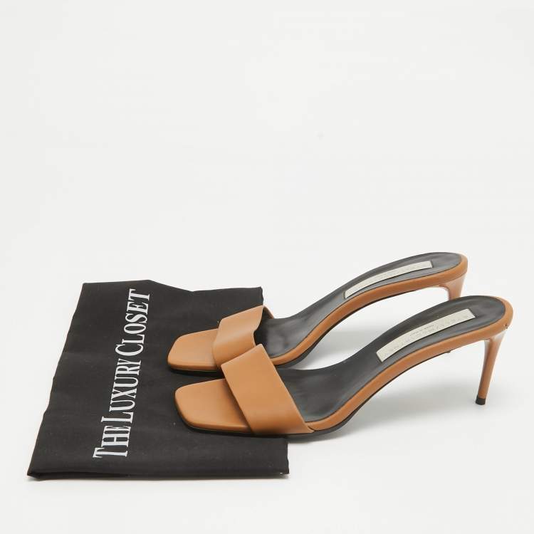 Pre Owned Stella McCartney Brown Faux Leather Slide Sandals Size 38
