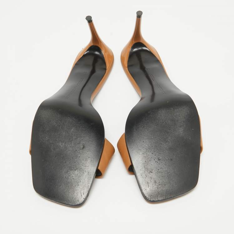 Pre Owned Stella McCartney Brown Faux Leather Slide Sandals Size 38