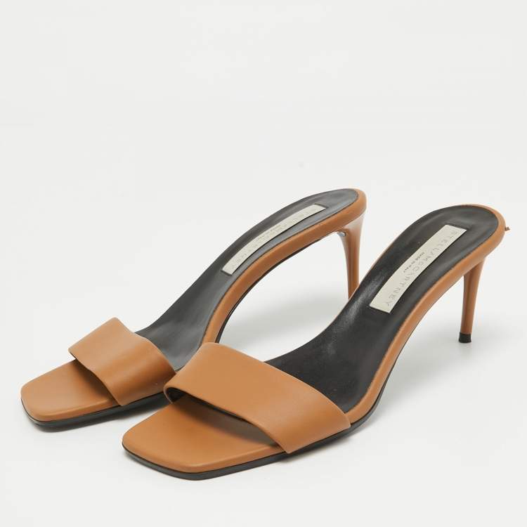 Pre Owned Stella McCartney Brown Faux Leather Slide Sandals Size 38