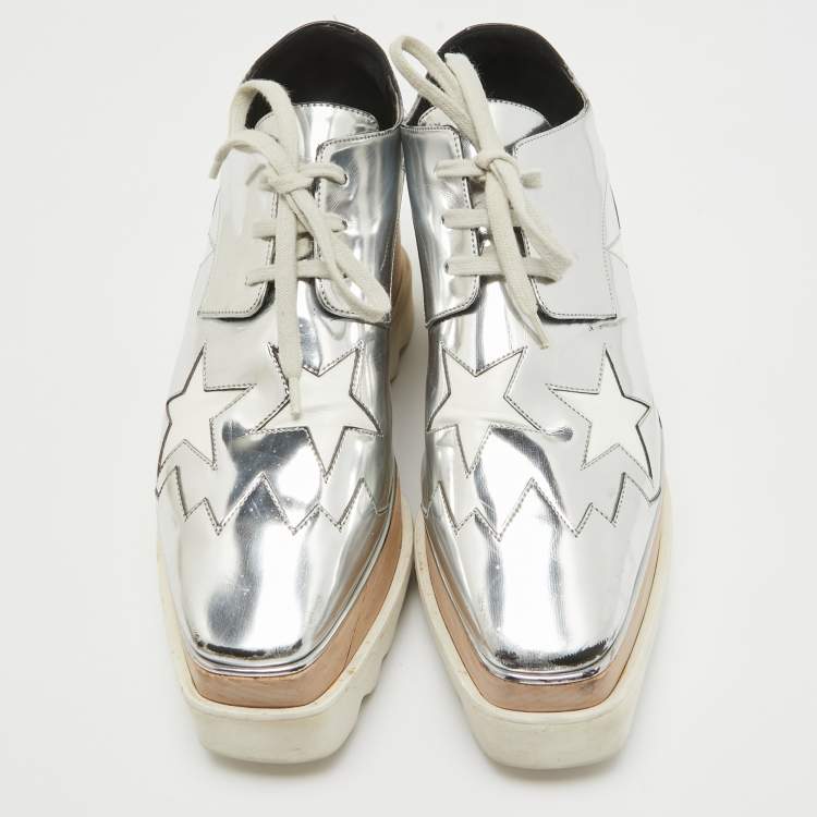 Pre Owned Stella McCartney Silver Patent Leather Elyse Oxford Sneakers Size 37