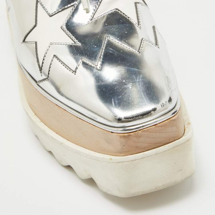 Pre Owned Stella McCartney Silver Patent Leather Elyse Oxford Sneakers Size 37