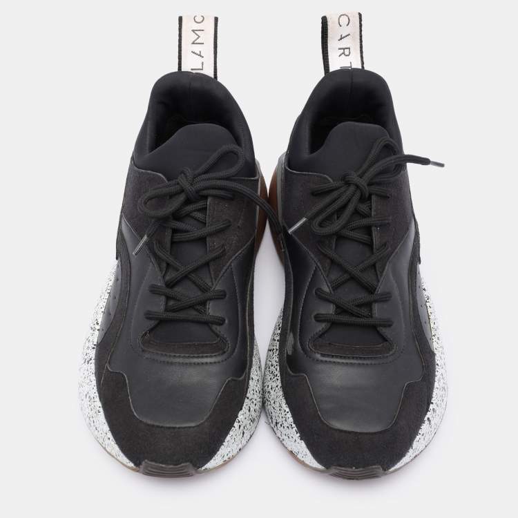 Pre Owned Stella McCartney Black Faux Leather and Faux Suede Eclypse Low Top Sneakers Size 38