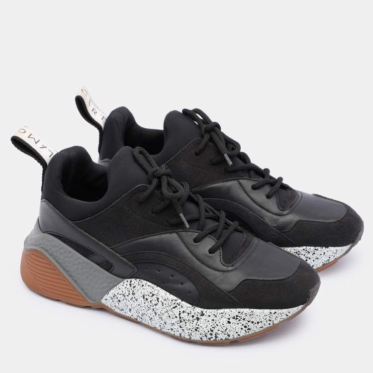 Pre Owned Stella McCartney Black Faux Leather and Faux Suede Eclypse Low Top Sneakers Size 38