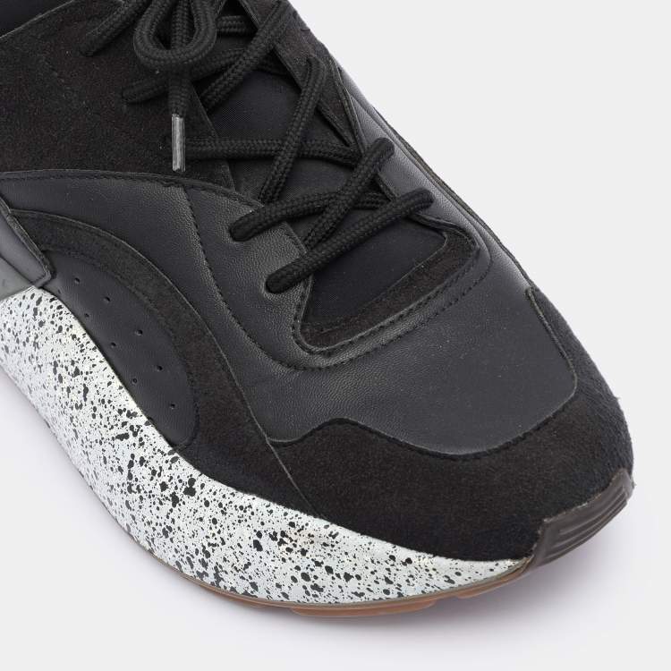 Pre Owned Stella McCartney Black Faux Leather and Faux Suede Eclypse Low Top Sneakers Size 38