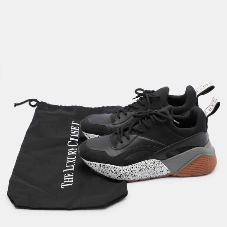 Pre Owned Stella McCartney Black Faux Leather and Faux Suede Eclypse Low Top Sneakers Size 38