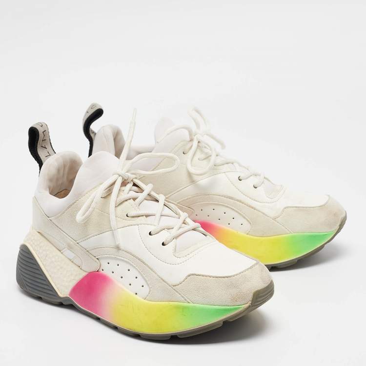Pre Owned Stella McCartney Multicolor Faux Suede and Faux Leather Eclypse Lace Up Sneakers Size 38