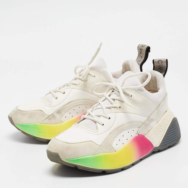 Pre Owned Stella McCartney Multicolor Faux Suede and Faux Leather Eclypse Lace Up Sneakers Size 38