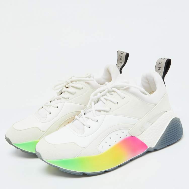 Pre Owned Stella McCartney Off White Faux Leather and Faux Suede Eclypse Lace Up Sneakers Size 38
