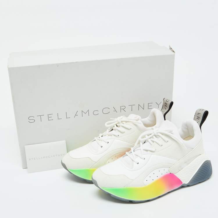 Pre Owned Stella McCartney Off White Faux Leather and Faux Suede Eclypse Lace Up Sneakers Size 38