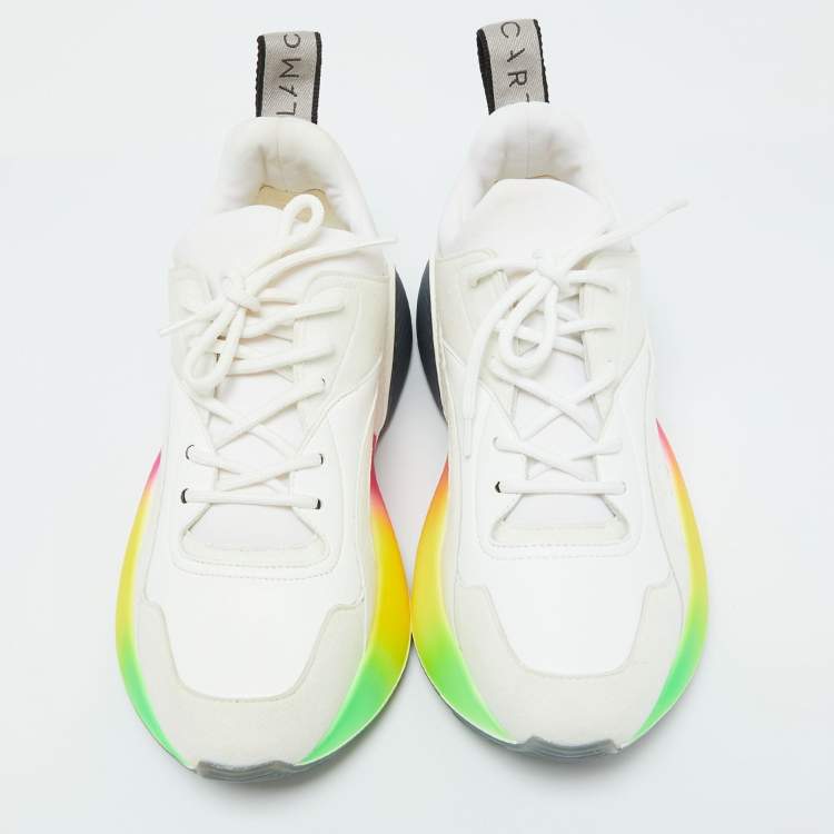 Pre Owned Stella McCartney Off White Faux Leather and Faux Suede Eclypse Lace Up Sneakers Size 38
