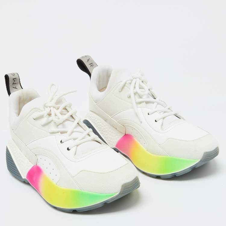 Pre Owned Stella McCartney Off White Faux Leather and Faux Suede Eclypse Lace Up Sneakers Size 38