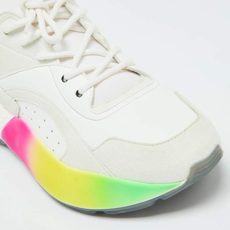 Pre Owned Stella McCartney Off White Faux Leather and Faux Suede Eclypse Lace Up Sneakers Size 38