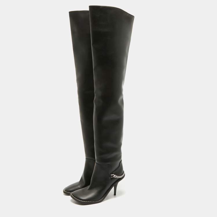 Pre Owned Stella McCartney Black Leather Over The Knee Boots Size 40