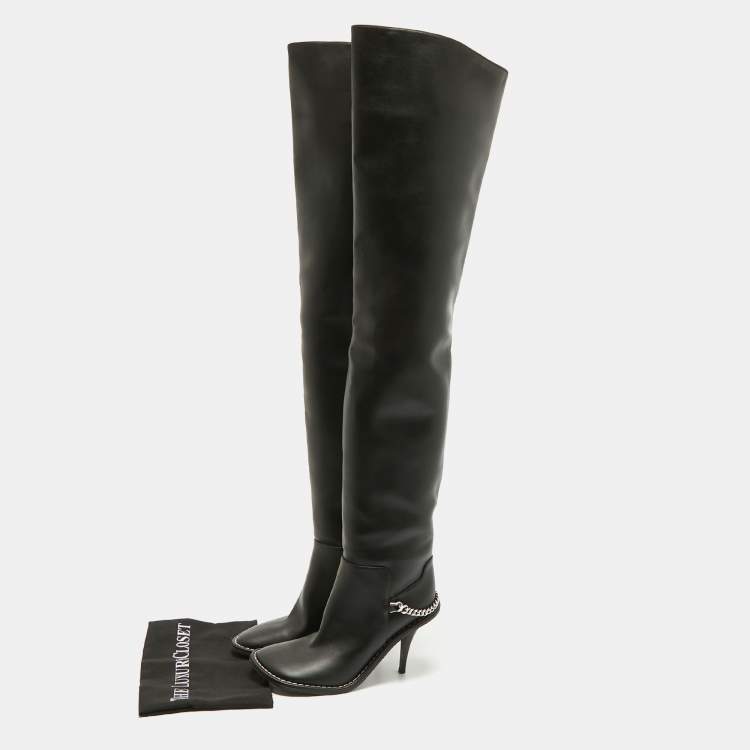 Pre Owned Stella McCartney Black Leather Over The Knee Boots Size 40