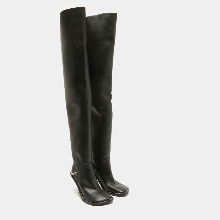 Pre Owned Stella McCartney Black Leather Over The Knee Boots Size 40