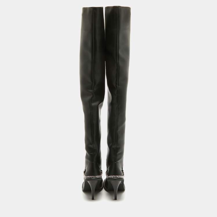 Pre Owned Stella McCartney Black Leather Over The Knee Boots Size 40