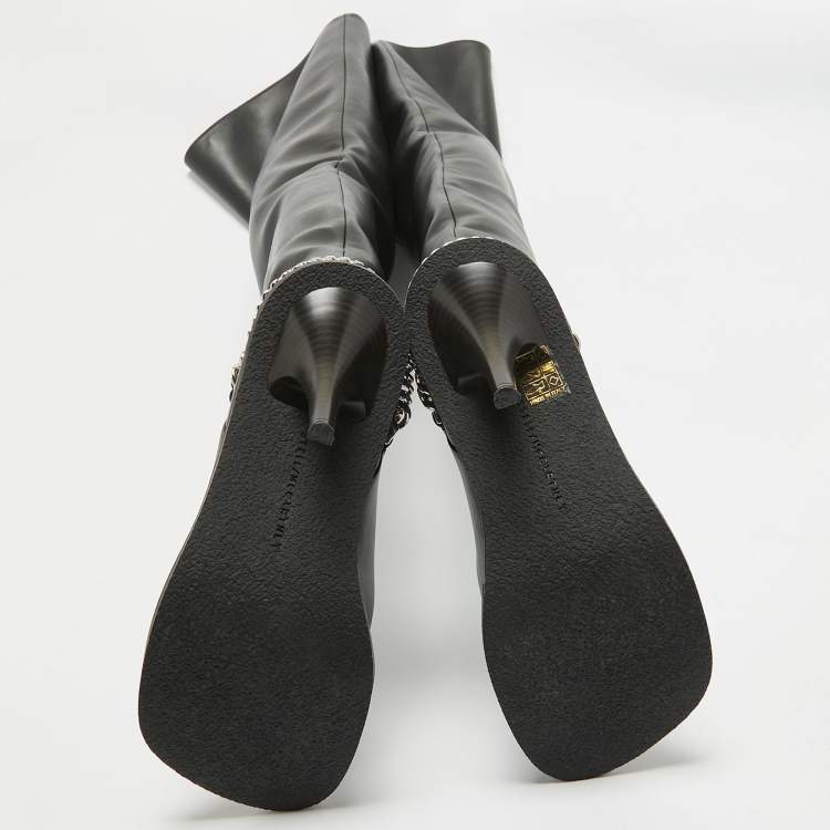 Pre Owned Stella McCartney Black Leather Over The Knee Boots Size 40