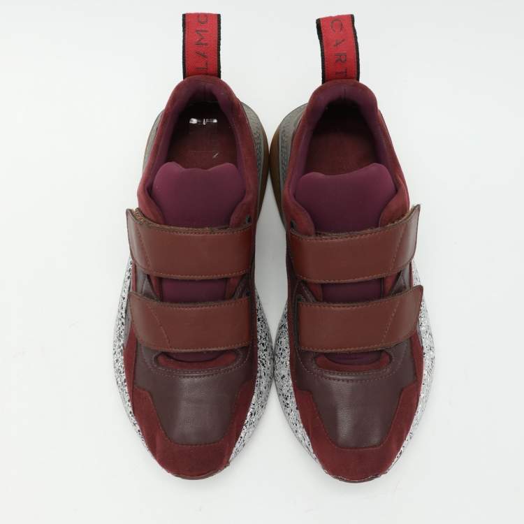 Pre Owned Stella McCartney Burgundy Faux Leather and Faux Suede Eclypse Low Top Sneakers Size 38