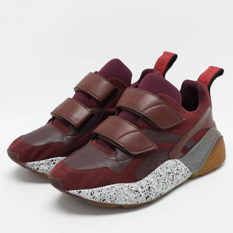 Pre Owned Stella McCartney Burgundy Faux Leather and Faux Suede Eclypse Low Top Sneakers Size 38
