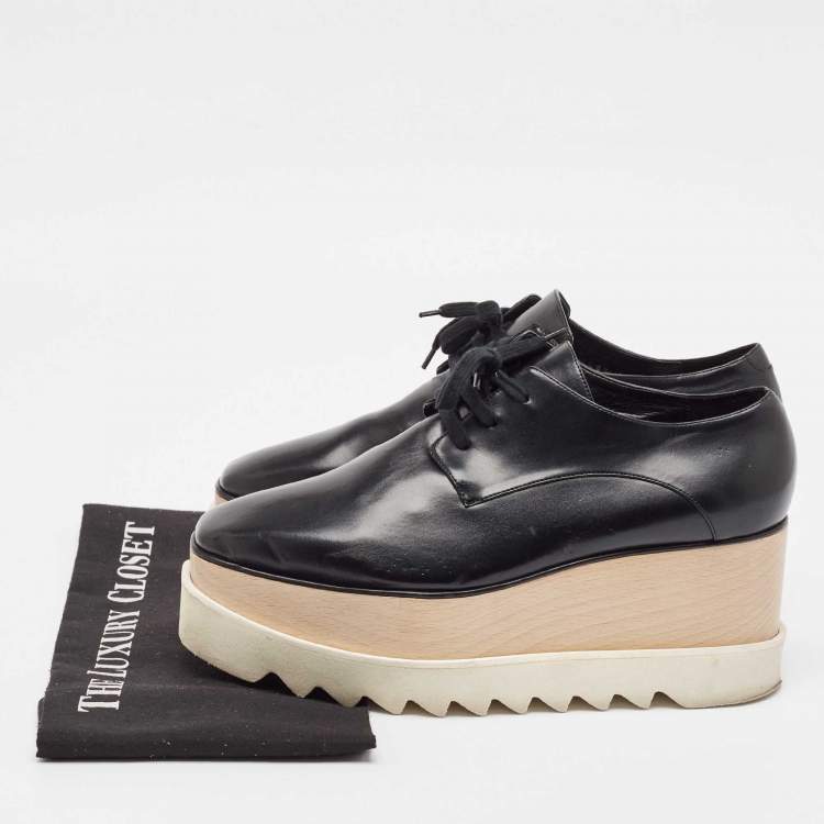 Pre Owned Stella McCartney Black Faux Leather Elyse Platform Derby Sneakers Size 39.5