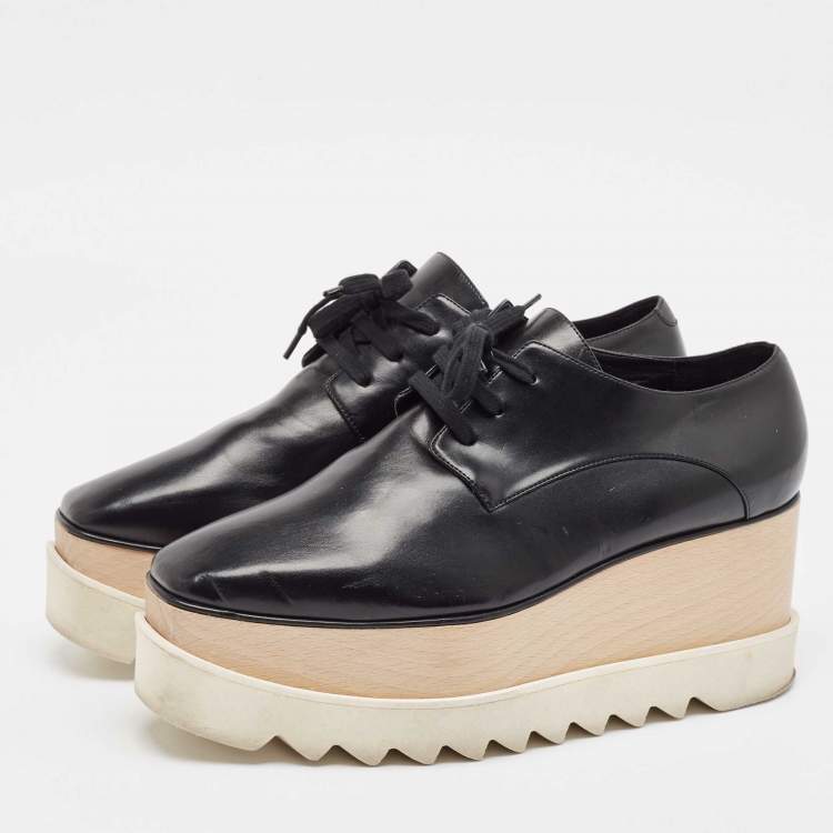 Pre Owned Stella McCartney Black Faux Leather Elyse Platform Derby Sneakers Size 39.5