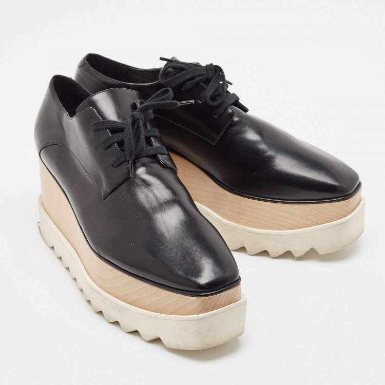 Pre Owned Stella McCartney Black Faux Leather Elyse Platform Derby Sneakers Size 39.5