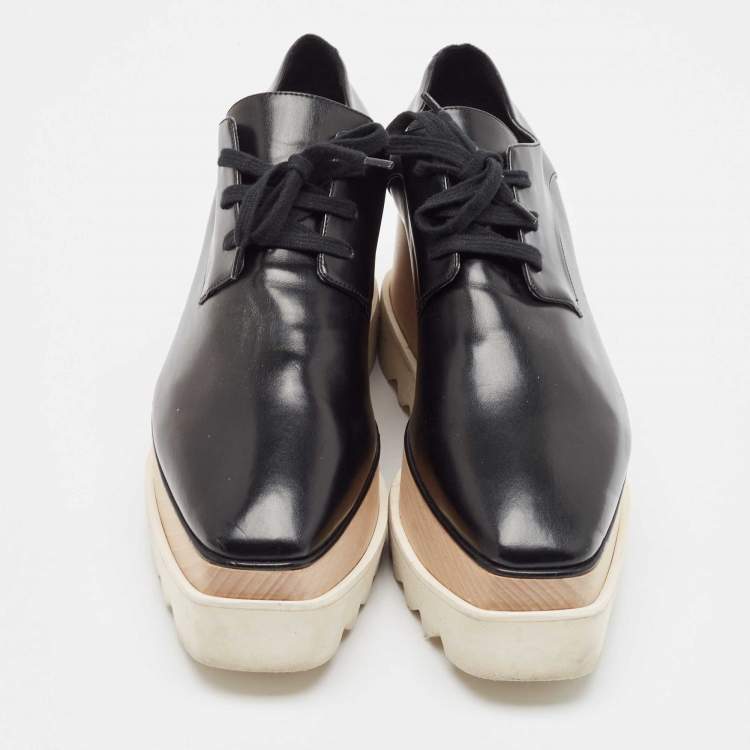 Pre Owned Stella McCartney Black Faux Leather Elyse Platform Derby Sneakers Size 39.5