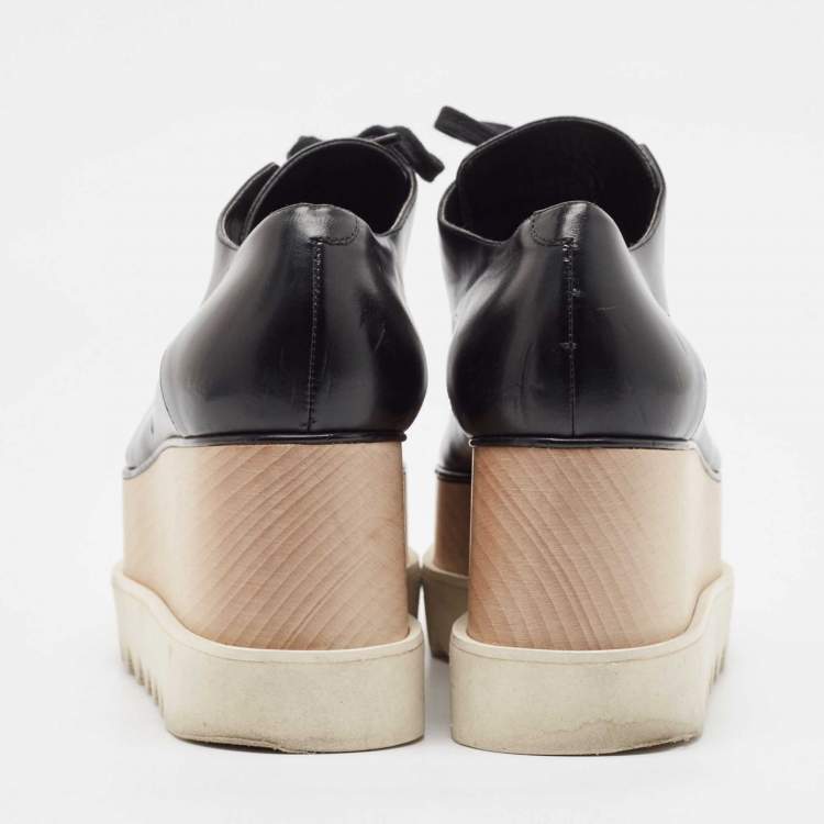 Pre Owned Stella McCartney Black Faux Leather Elyse Platform Derby Sneakers Size 39.5