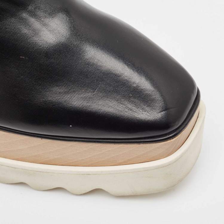 Pre Owned Stella McCartney Black Faux Leather Elyse Platform Derby Sneakers Size 39.5