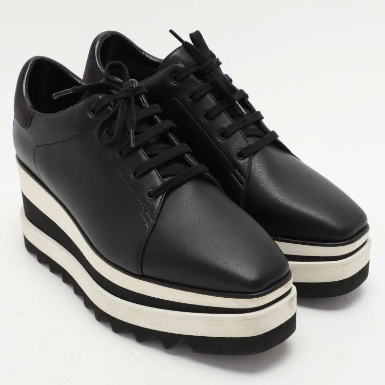 Pre Owned Stella McCartney Black Faux Leather Elyse Platform Derby Sneakers Size 37