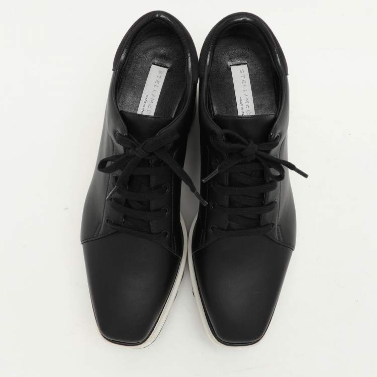 Pre Owned Stella McCartney Black Faux Leather Elyse Platform Derby Sneakers Size 37
